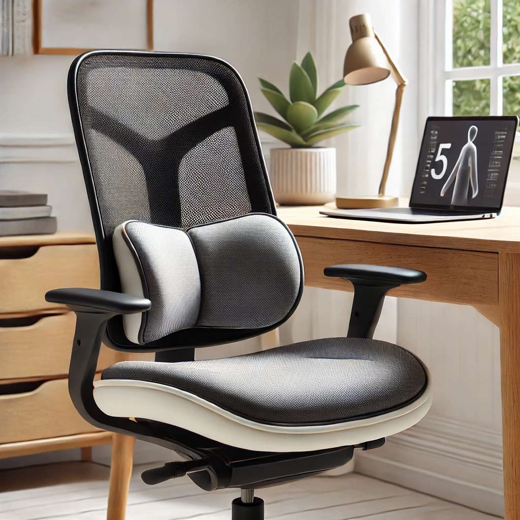 Ergonomic office furniture:A close-up image of an ergonomic chair with lumbar support