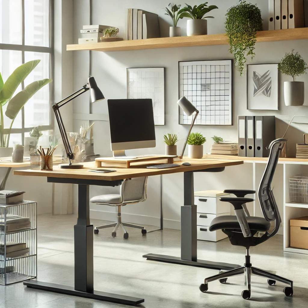 A modern and stylish adjustable standing desks in a well-lit office setting