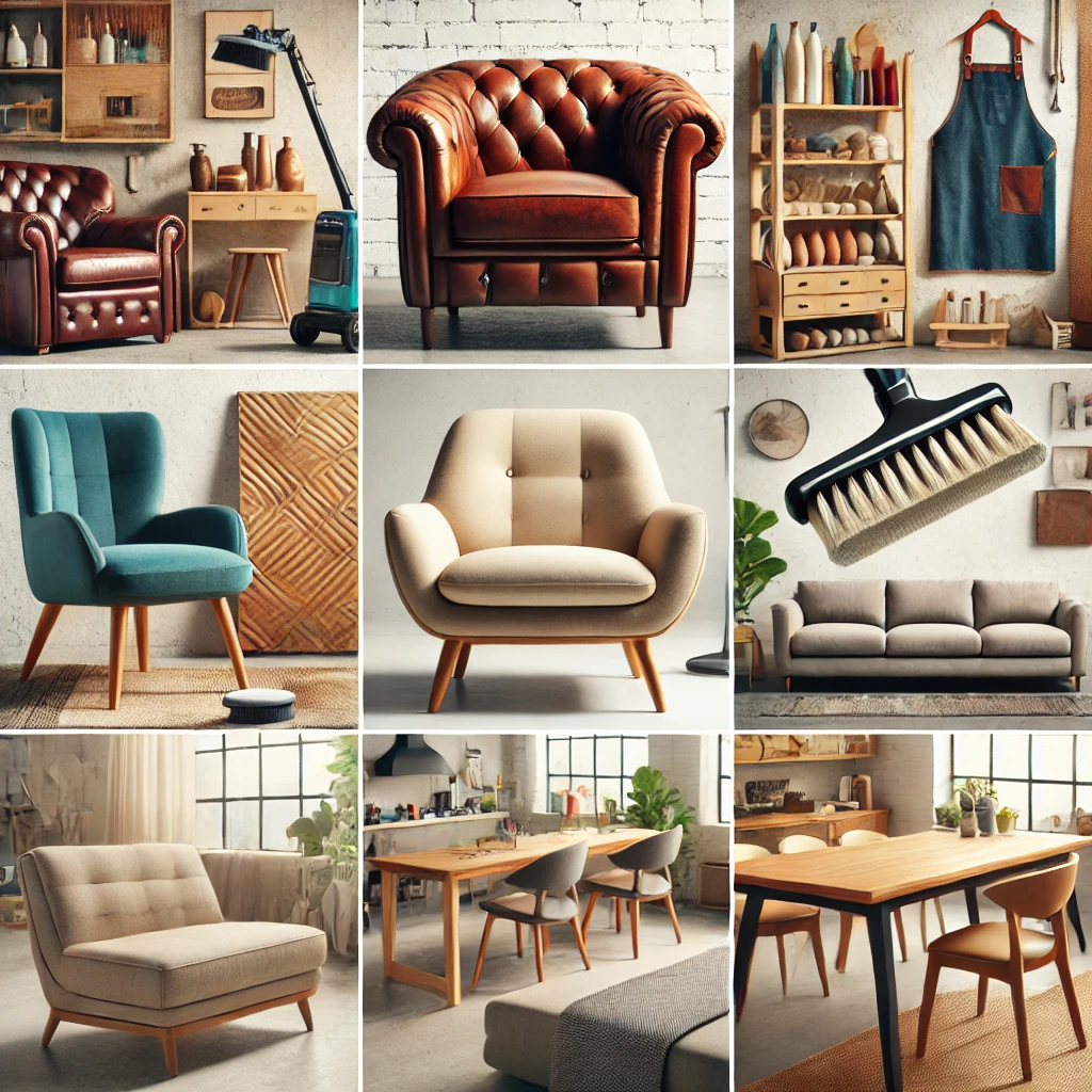 Collage of different furniture pieces requiring custom cleaning solutions