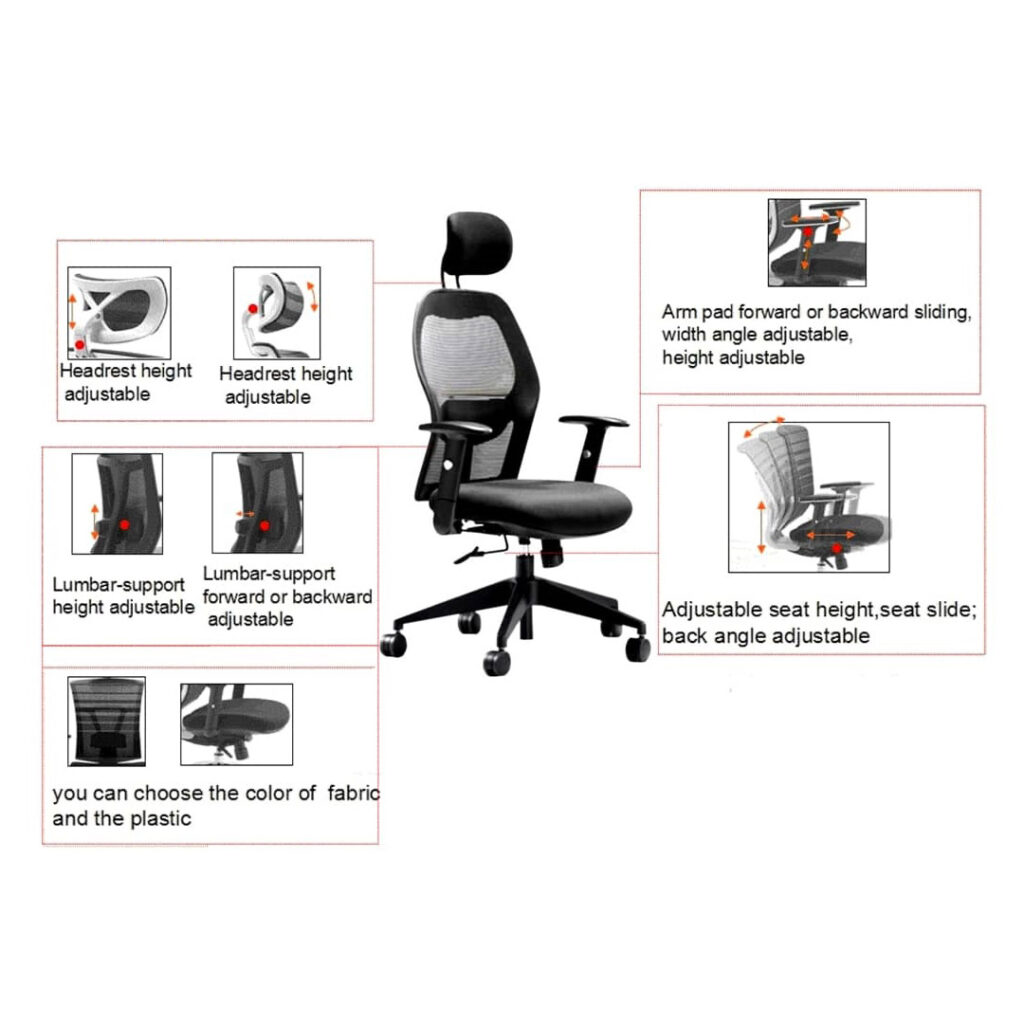 ergonomic chair showing different adjustable features